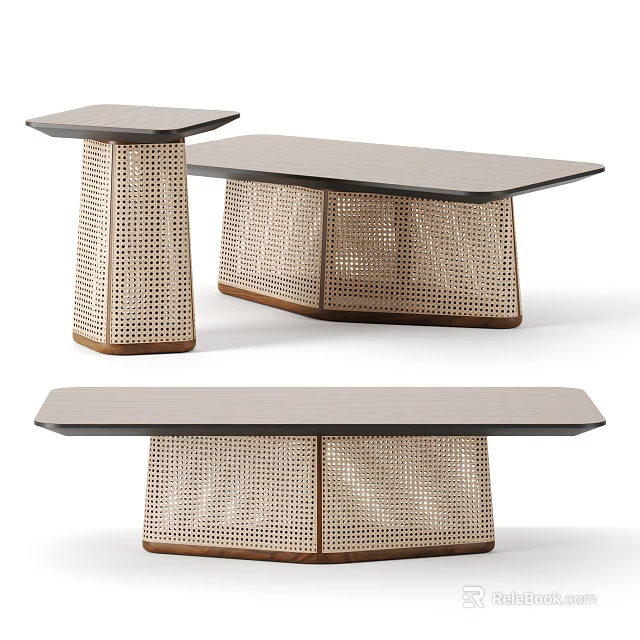 Modern Woven Base Coffee Table With Sleek Top And Contemporary Design 3d model 