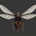 Detailed 3D Model of Flying Animal with Transparent Wings Metallic Body and Blue Eyes