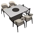 Modern Gray Dining Chairs with Black Legs Around Square Table with Circular Center Groove