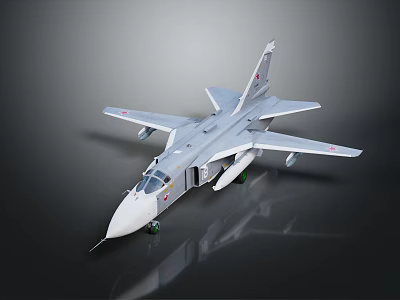 Gray Military Airplane Model With Detailed Design And Reflection On Dark Background 3d model