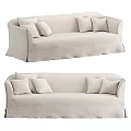 Modern Living Room Beige Linen Multi-seat Sofa With Fitted Cover And Multiple Soft Cushions