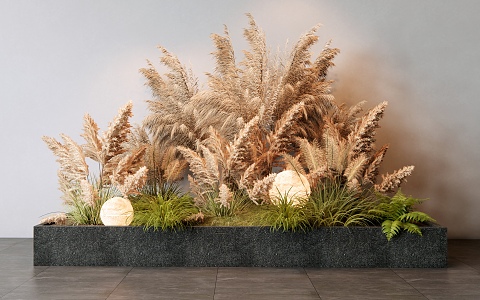 Reed plant combination wheat spike Pennisetum hay flower mirror plant pile potted plant 3d model