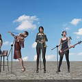 Group of Women Performing Outdoors With Microphones Guitar and Blue Sky