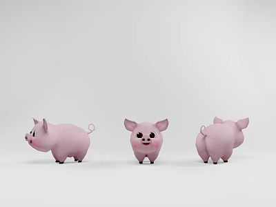 Cute Pink Pig Stuffed Toys Three Different Angles Front Side Back View 3d model