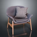 Stylish Gray Single Sofa With Checkered Pillow And Wooden Legs For Modern Living Room