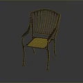 Modern Metal Single Chair With Armrest And Slatted Backrest On Reflective Floor