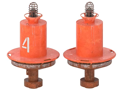 Orange Buoys With Number 4 Metal Tops And Round Bases 3d model