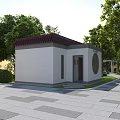 Scenic Garden Landscape With Tall Trees Green Grass Pergola Pathway And Walking Area