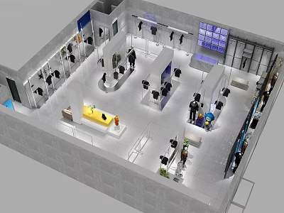 Modern Clothing Store Interior With Clothing Racks Mannequins And Display Areas 3d model