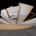 Geometric Folded Display Stand With Mountain Landscape Artwork And Round Base