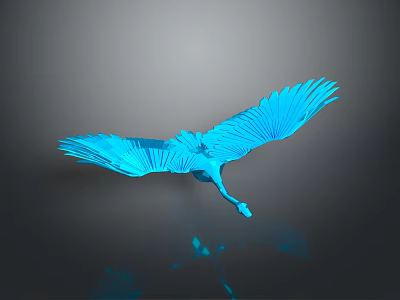 Blue Flying Bird With Spread Wings 3D Art Model On Dark Reflective Background 3d model