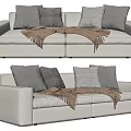 Modern Light Gray Sectional Sofa with Gray Pillows and Brown Plaid Blanket 3d model