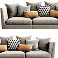 Gray Multi Seater Sofa With Multiple Decorative Pillows In Brown Gray And Checkered Patterns 3d model