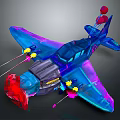 Transparent Blue Cosmic Aerospace Craft With Red Nose And Colorful Decorative Elements