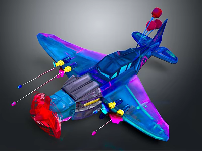 Transparent Blue Cosmic Aerospace Craft With Red Nose And Colorful Decorative Elements 3d model
