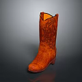 Brown Leather Knee High Boots With Floral Engraved Patterns For Daily Wear