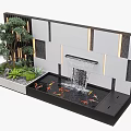 Modern Water Fountain Design With Flowing Water Koi Fish Greenery And Background Wall