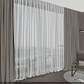 Modern Interior Featuring Layered Gray And White Sheer Thick Curtains By Window 3d model