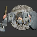 Detailed 3D Warrior Model With Armor Hammer Shield And Stone Base