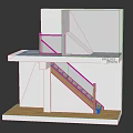 Architectural Model Interior Structure With Wooden Staircase Handrail Upper And Lower Platforms 3d model