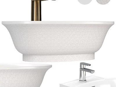 Elegant White Textured Ceramic Wash Basin With Gold Faucet And Countertop Design 3d model