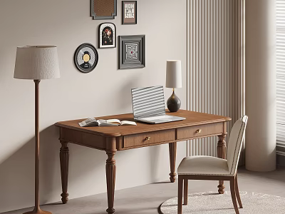 Middle style desk and chair floor lamp 3d model