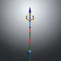 3D Model Spear With Blue Top Yellow Decorations And Red Green Shaft