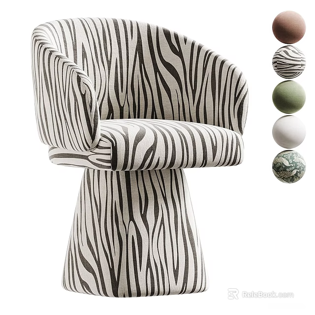 Modern Zebra Striped Leisure Chair With Upholstered Armrest And Decorative Balls 3d model 