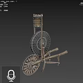 Ancient Wooden Wheelbarrow With Large Wheel And Hanging Bucket Structure
