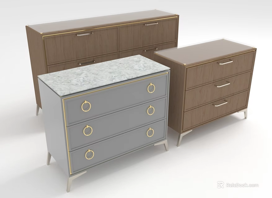 Elegant Modern Dressers With Marble Top Metal Handles Legs And Wooden Design 3d model 