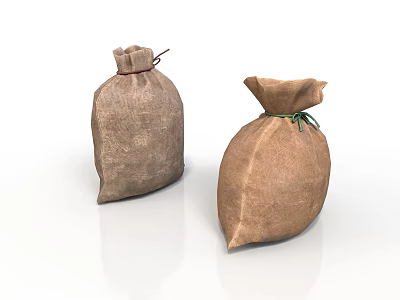 Brown Linen Storage Bags For Household Use With Drawstring Closure Set 3d model