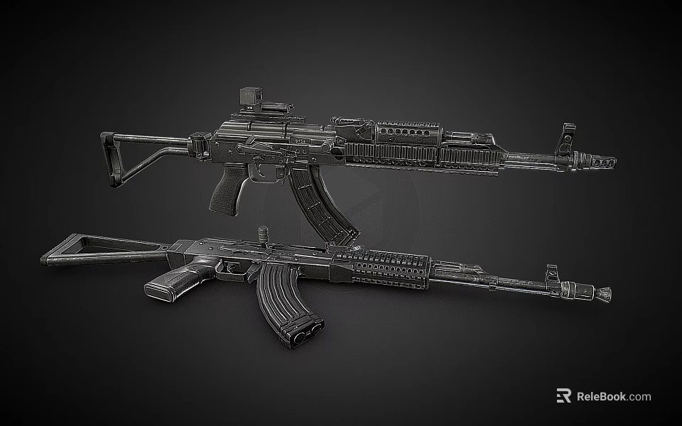 Tactical Rifles 3D Render With Detailed Barrel Magazine Stock And Grip 3d model 