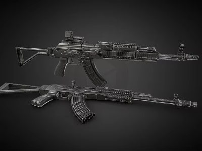 Tactical Rifles 3D Render With Detailed Barrel Magazine Stock And Grip 3d model