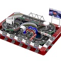 Colorful Multi Level Children's Playground With Race Tracks And Screen