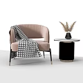 Single Sofa blush pink vertical tufted houndstooth throw beside black side table pampas grass 3d model