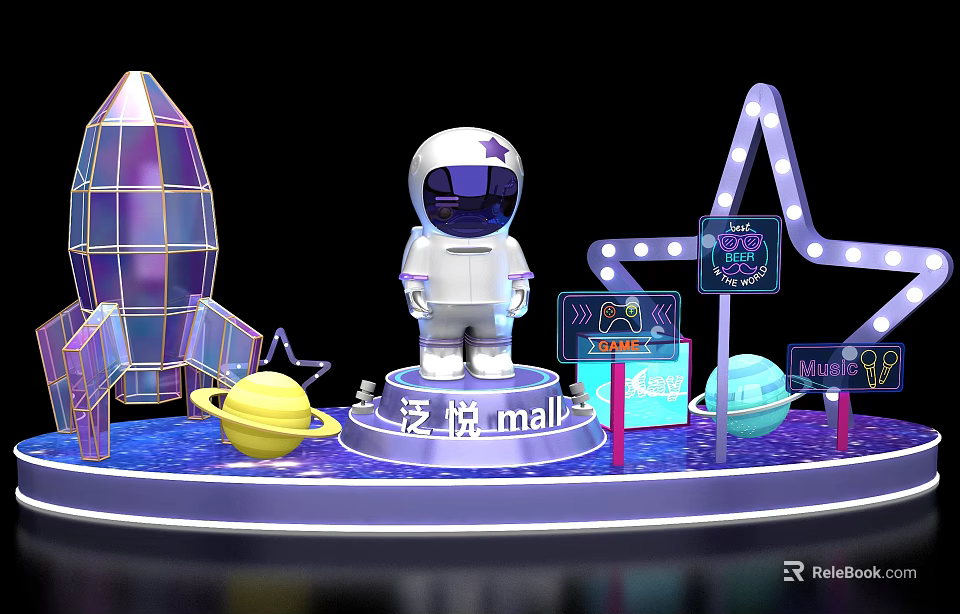 Fanyue Mall Decorative Scene Featuring Astronaut Rocket Planets And Stars 3d model 