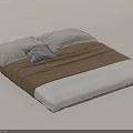 Modern Double Bed with White Mattress Brown Bed Sheet White Pillows and Plaid Throw Pillow