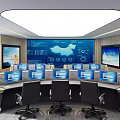 Modern Service Hall With Large Blue Screen Multiple Monitors And Control Desk 3d model