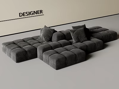 Modern Modular Sectional Sofa In Gray Velvet With Plush Cushions And Designer Style 3d model
