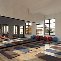 Spacious Fitness Studio With Red Ping Pong Table Exercise Equipment Large Windows And Wooden Floor