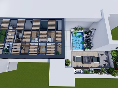 Modern Garden Landscape Design With Swimming Pool Green Plants And Outdoor Seating 3d model