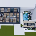 Modern Garden Landscape Design With Swimming Pool Green Plants And Outdoor Seating