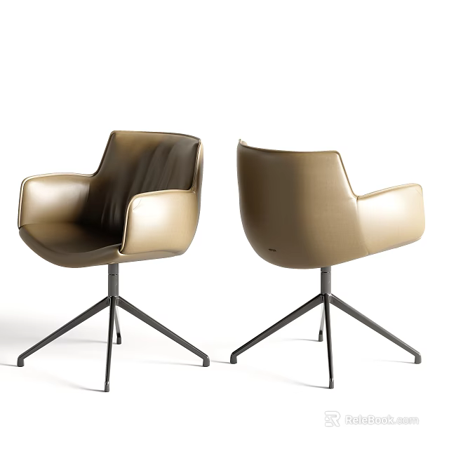 Modern Golden Leather Office Chair With Armrests And Black Metal Base 3d model 