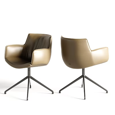 Modern Golden Leather Office Chair With Armrests And Black Metal Base 3d model