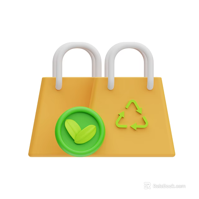 Eco Friendly Orange Reusable Shopping Bag With White Handles Green Leaf Logo And Recycle Symbol 3d model 
