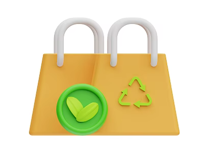 Eco Friendly Orange Reusable Shopping Bag With White Handles Green Leaf Logo And Recycle Symbol 3d model