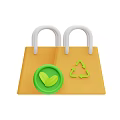 Eco Friendly Orange Reusable Shopping Bag With White Handles Green Leaf Logo And Recycle Symbol