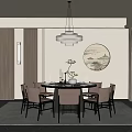 Elegant Modern Restaurant Interior With Round Dining Table Pendant Light And Decorative Painting
