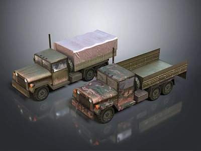 Two Military Cargo Trucks with Camouflage Paint Canvas Covered Open Beds 3d model