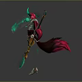 Fantasy Character Design With Red Hair Green Horns Green Flame Weapon And Boots